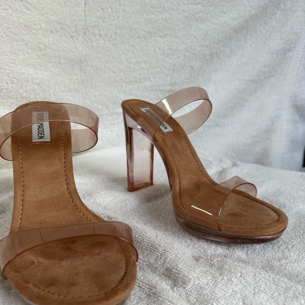 Steve Madden Tan Heels with Clear Straps